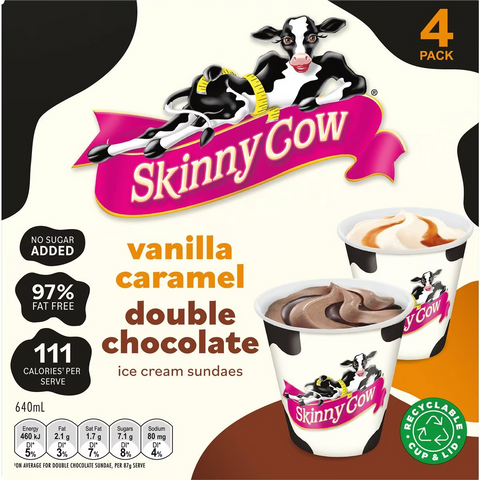 Skinny Cow Ice Cream Sundaes Chocolate Vanilla Caramel 4 Pack