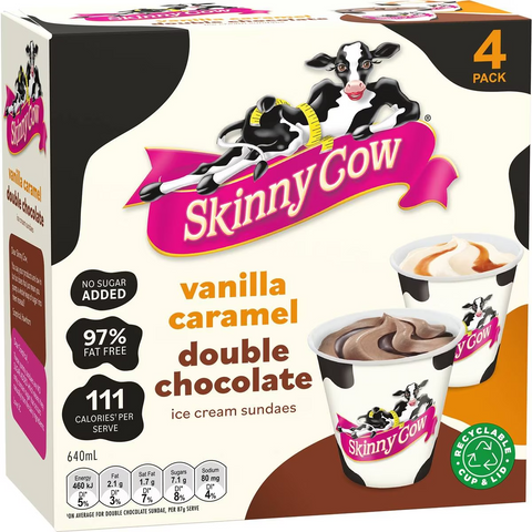 Skinny Cow Ice Cream Sundaes Chocolate Vanilla Caramel 4 Pack