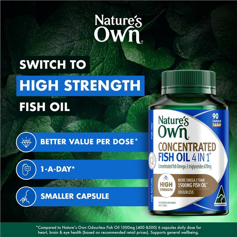 Nature's Own Fish Oil 4 in 1 Concentrated with Omega 3 - 90 Capsules