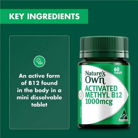 Nature's Own Activated Methyl B12 1000mcg with Vitamin B for Energy - 60 Mini Tablets