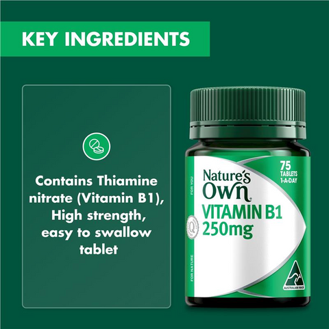 Nature's Own Vitamin B1 250mg with Vitamin B for Energy + Heart Health - 75 Tablets