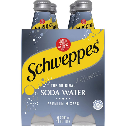 Schweppes Soda Water Bottle Classic Mixers Glass Multipack 300ml X 4 Pack