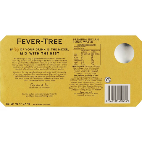 Fever-tree Indian Tonic Water Cans 150ml X8 Pack