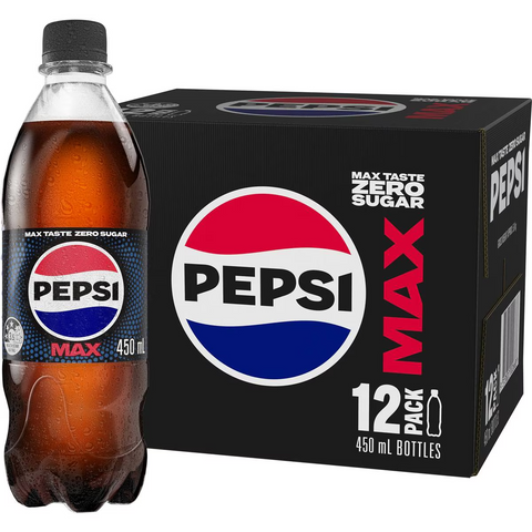 Pepsi Max No Sugar Cola Soft Drink Bottles Multipack 450ml X 12 Pack