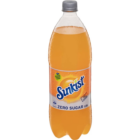 Sunkist Zero Sugar Orange Soft Drink Bottle Sugar Free 1.25l