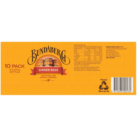 Bundaberg Ginger Beer 375ml X10 Pack