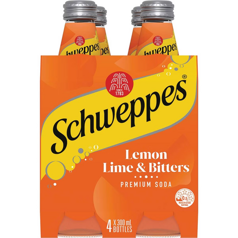 Schweppes Lemon Lime Bitters Soft Drink Mixers Glass Bottle Multipack