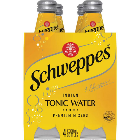 Schweppes Indian Tonic Water Classic Mixers Glass Bottle Multipack 300ml X 4 Pack