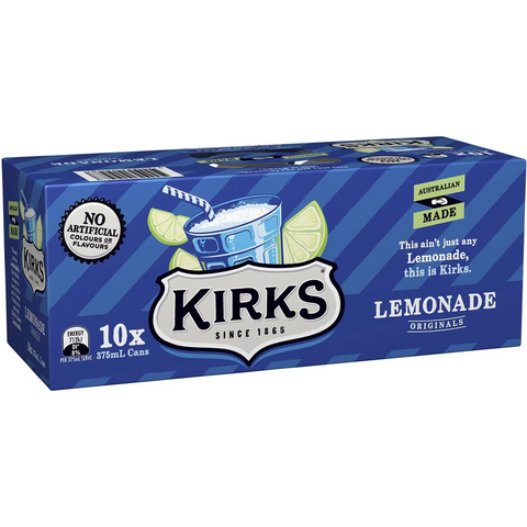 Kirks Lemonade Soft Drink Multipack Cans 375ml X10 Pack