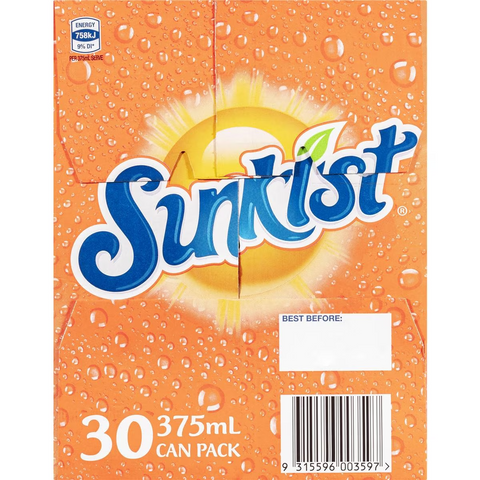 Sunkist Orange Soft Drink Cans Multipack 375ml X 30 Pack