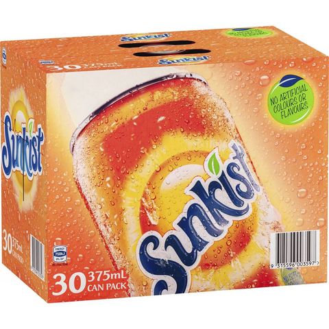 Sunkist Orange Soft Drink Cans Multipack 375ml X 30 Pack