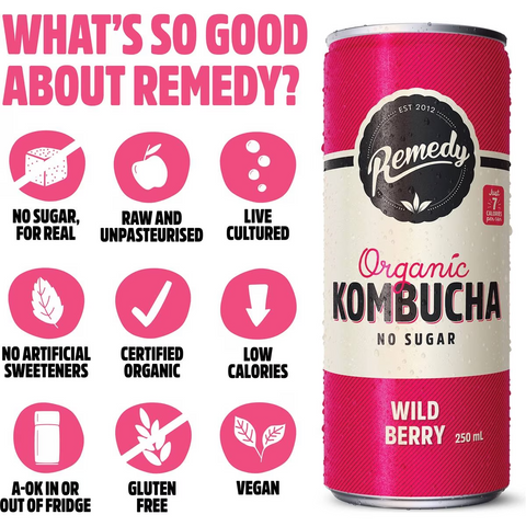 Remedy Organic Kombucha Wild Berry 250ml X4 Pack