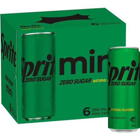 Sprite Zero Sugar Lemonade Soft Drink Mini Cans 250ml X 6 Pack