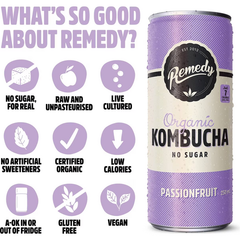 Remedy Passionfruit Kombucha 250ml X4 Pack