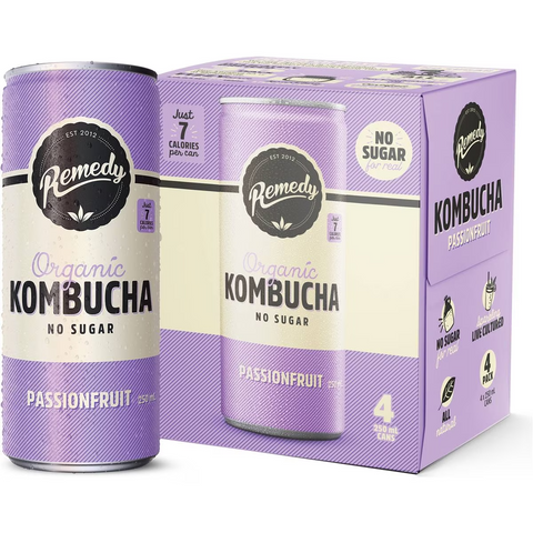 Remedy Passionfruit Kombucha 250ml X4 Pack