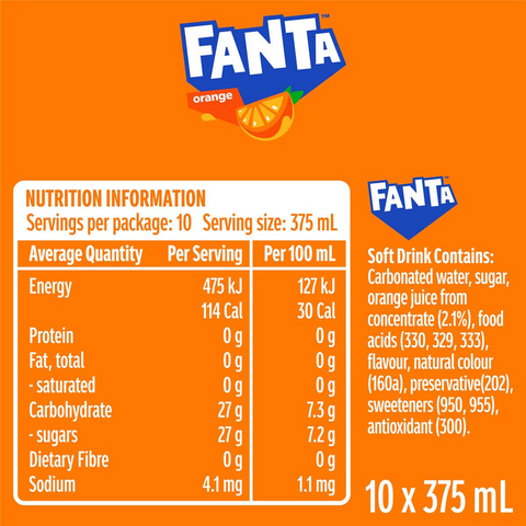 Fanta Orange Soft Drink Multipack Cans 375ml X10 Pack