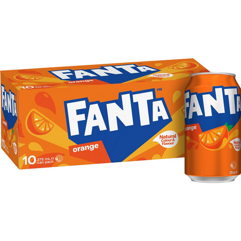 Fanta Orange Soft Drink Multipack Cans 375ml X10 Pack