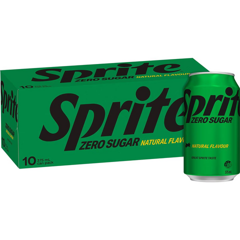 Sprite Zero Sugar Lemonade Soft Drink Multipack Cans 375ml X10 Pack