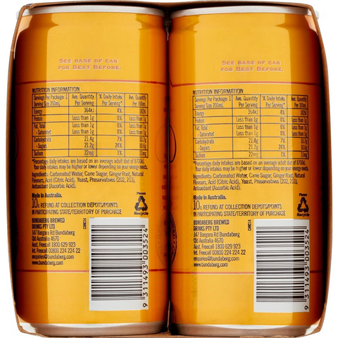 Bundaberg Ginger Beer Mini Can 200ml X6 Pack