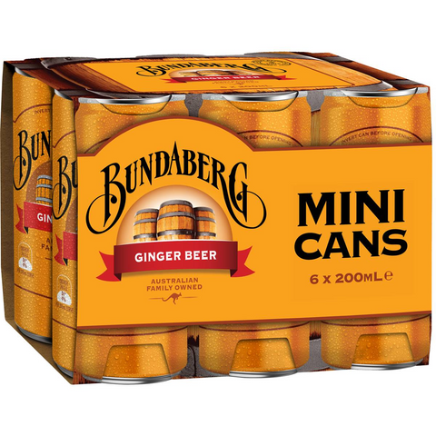 Bundaberg Ginger Beer Mini Can 200ml X6 Pack