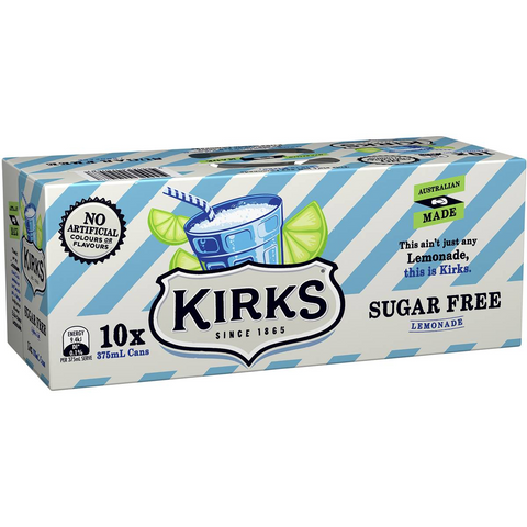 Kirks Sugar Free Lemonade Soft Drink Multipack Cans 375ml X10 Pack