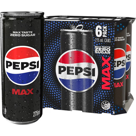 Pepsi Max No Sugar Cola Soft Drink Mini Cans Multipack 275ml X 6 Pack