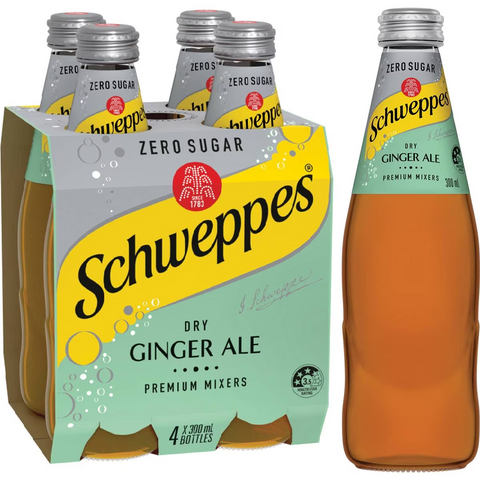 Schweppes Zero Sugar Dry Ginger Ale Soft Drink Mixers Multipack 300ml X 4 Pack