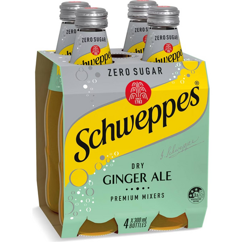 Schweppes Zero Sugar Dry Ginger Ale Soft Drink Mixers Multipack 300ml X 4 Pack