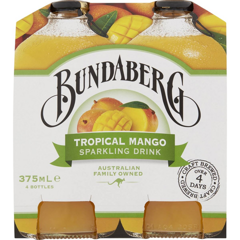 Bundaberg Tropical Mango Sparkling Drink 375ml X4 Pack