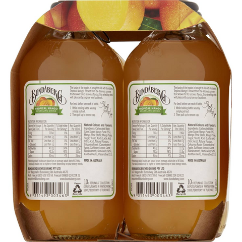 Bundaberg Tropical Mango Sparkling Drink 375ml X4 Pack