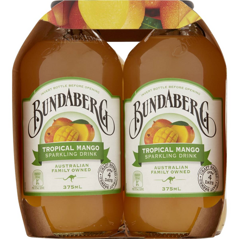 Bundaberg Tropical Mango Sparkling Drink 375ml X4 Pack