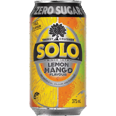 Solo Zero Sugar Lemon Mango Soft Drink Cans 375ml X 10 Pack