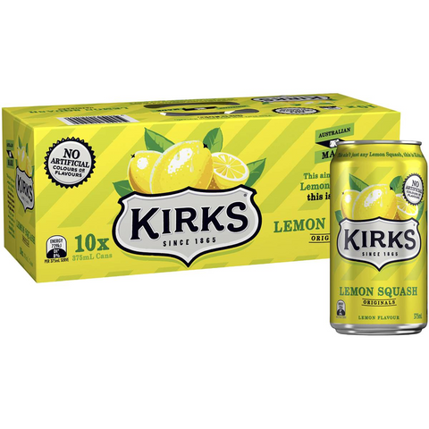 Kirks Lemon Squash Soft Drink Multipack Cans 375ml X10 Pack