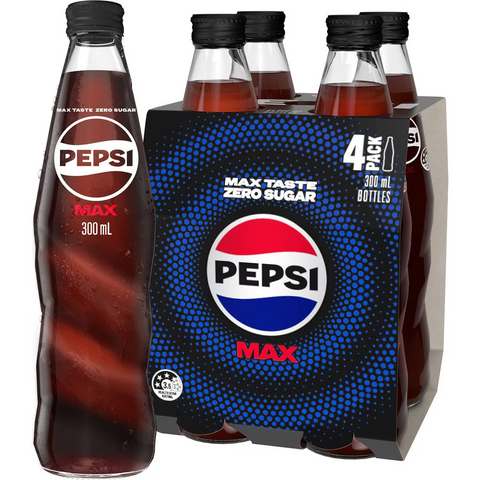 Pepsi Max No Sugar Cola Soft Drink Bottles Multipack 300ml X 4 Pack