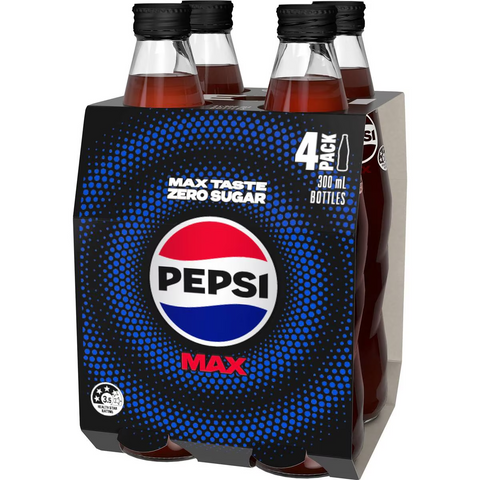 Pepsi Max No Sugar Cola Soft Drink Bottles Multipack 300ml X 4 Pack