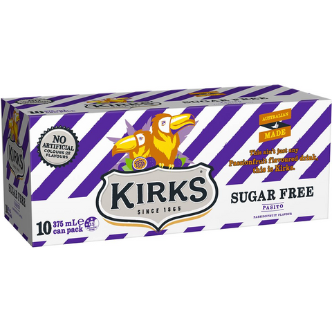 Kirks Sugar Free Pasito Soft Cans 375ml X10 Pack