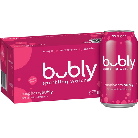 Bubly Raspberry Sparkling Water No Sugar Multipack Cans 375ml X 8 Pack