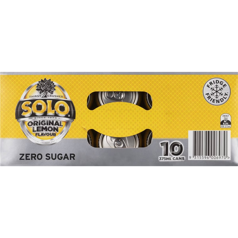 Solo Zero Sugar Original Lemon Soft Drink Cans Multipack 375ml X 10 Pack