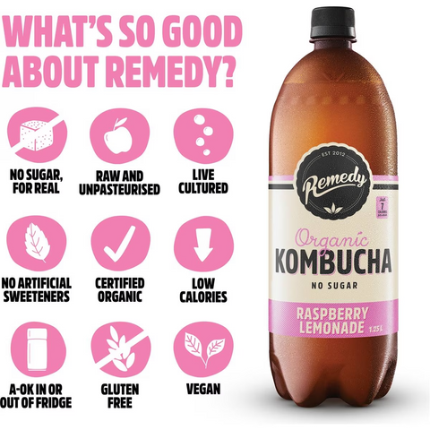 Remedy Organic Kombucha Raspberry Lemonade 1.25l