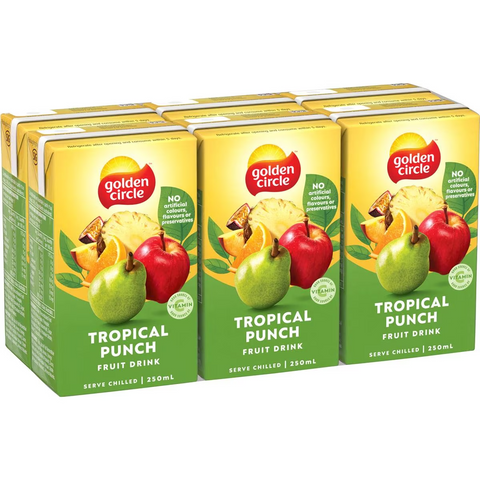 Golden Circle Fruit Drinks Lunch Box Poppers Tropical Punch Multipack 250ml X6 Pack