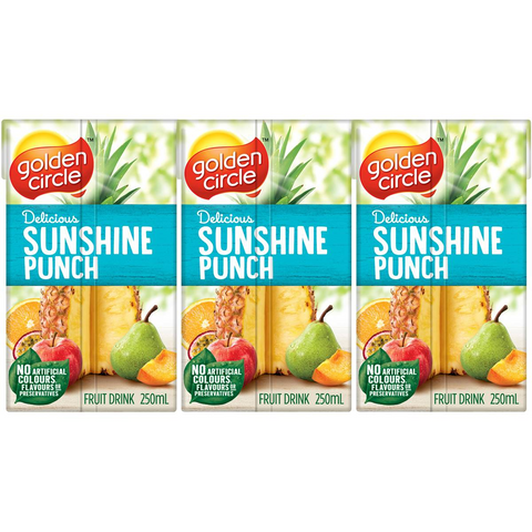 Golden Circle Fruit Drinks Lunch Box Poppers Multipack Sunshine Punch 250ml X6 Pack