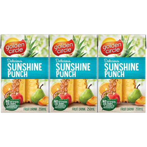 Golden Circle Fruit Drinks Lunch Box Poppers Multipack Sunshine Punch 250ml X6 Pack