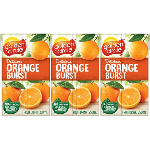 Golden Circle Orange Fruit Drink Poppers Lunchbox Lunch Box Popper 250ml X6 Pack