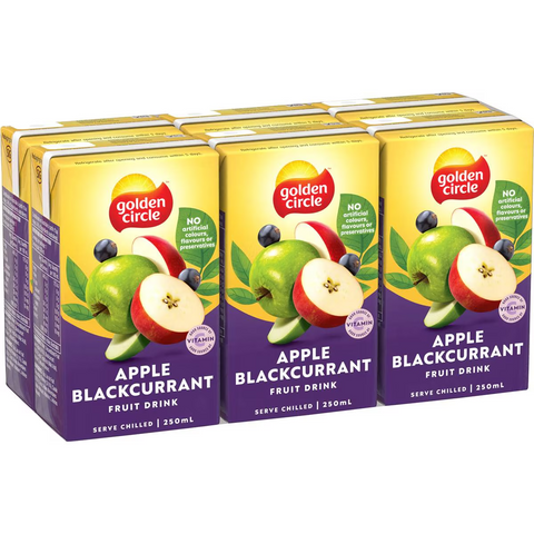 Golden Circle Apple Blackcurrant Poppers Fruit Drink Multipack Lunchbox 250ml X6 Pack