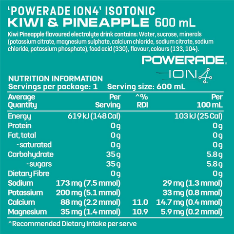 Powerade Flo Cap Ion 4 Kiwi & Pineapple Bottle 600ml