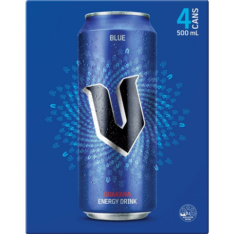 V Energy Blue Energy Drink Cans 500ml X 4 Pack