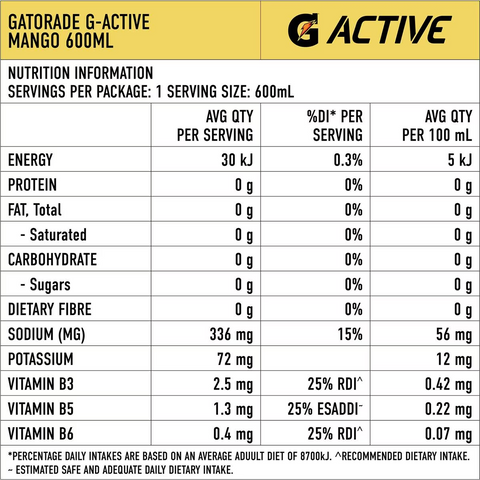 Gatorade G Active Sports Drinks Mango Water Electrolytes & Vitamins