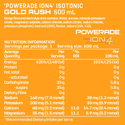 Powerade Ion4 Gold Rush Sports Drink Sipper Cap 600ml