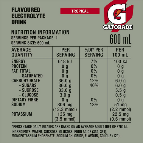 Gatorade Sports Drinks Tropical Electrolyte Hydration Bottle 600ml