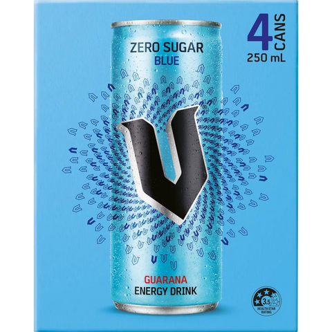 V Energy Sugarfree Blue Guarana Energy Drink 250mlx 4pack